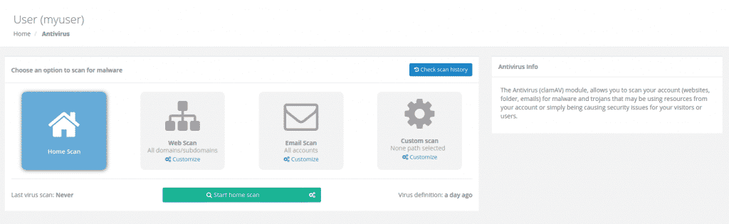 Nueva interfaz de antivirus en CWP
